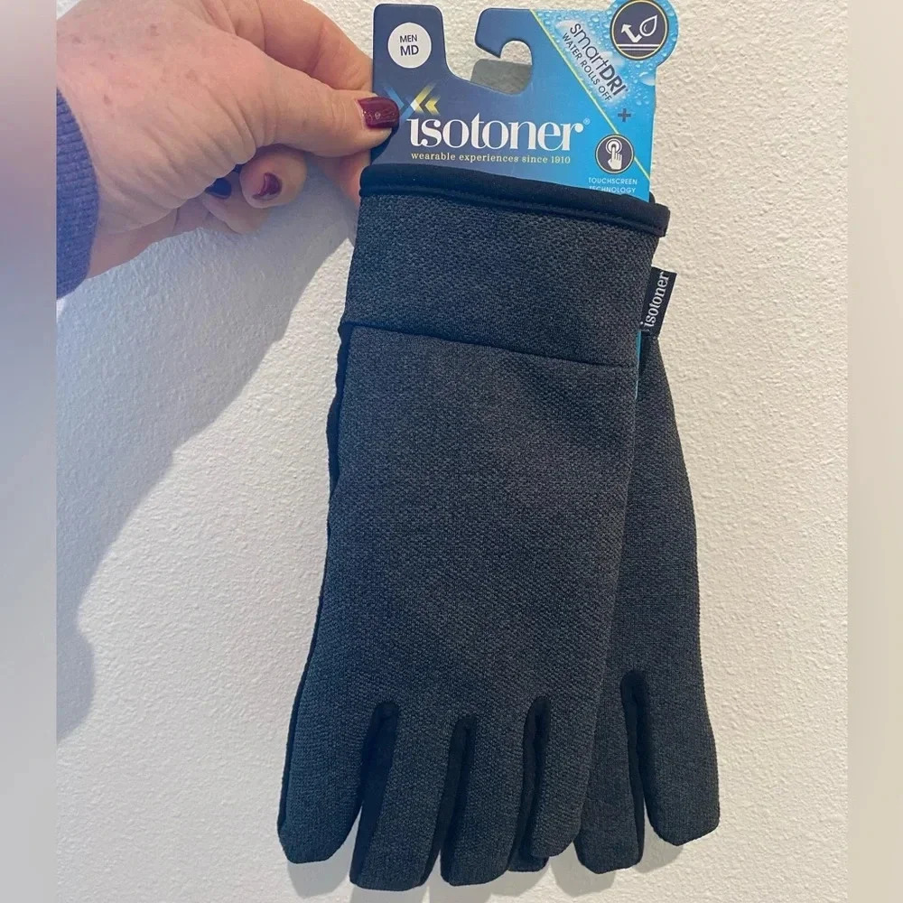 Isotoner Men’s Gloves Medium NEW smart touch smart dri black gray